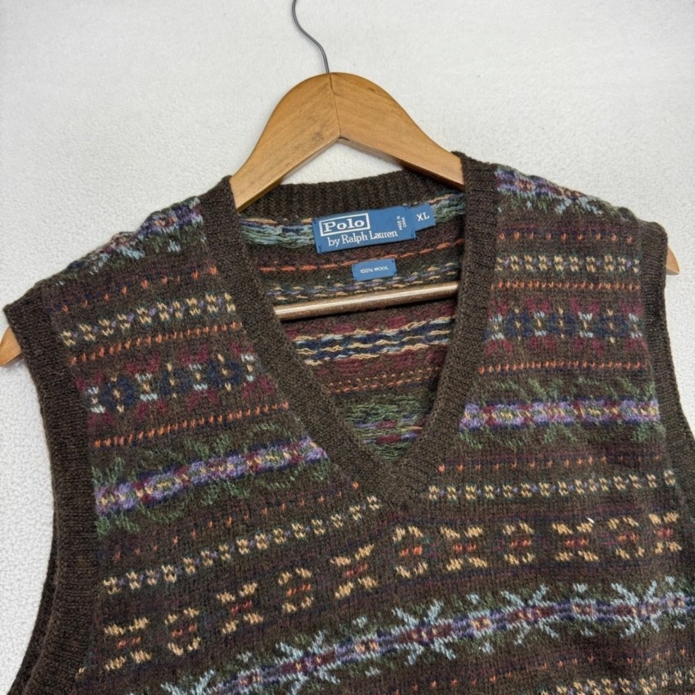 Vintage Ralph Lauren Sweater Vest mens XL Geometric Wool Fair Isle 90s Deadstock
